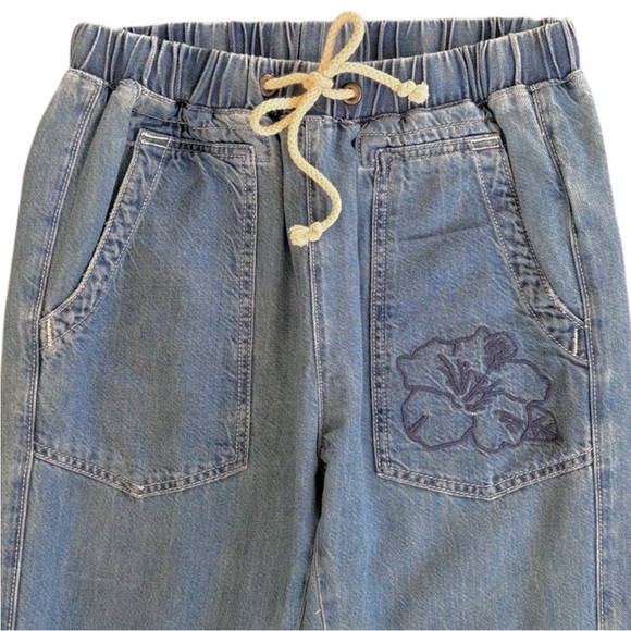 Anthropologie / Pilcro Blue Beach Cottage Tie Waist Embroidered Jeans Size XS - Picture 3 of 12